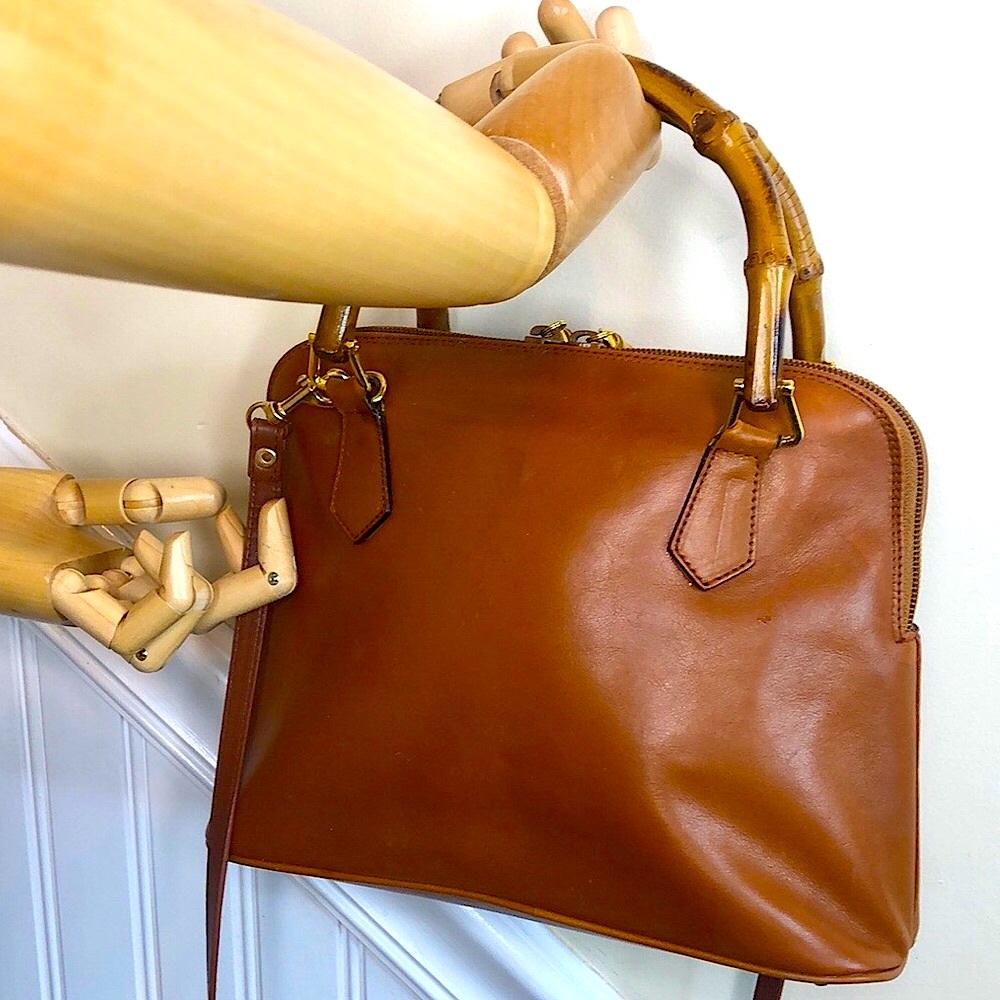 GUCCI Bamboo Handle Burned Orange Leather Dome Shaped Top Zipper Crossbody Bag - Picture 5 of 16